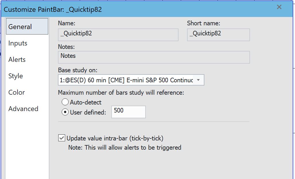 When using this quick-tip make sure that 'Update value intra-bar is selected and that sufficient bars are loaded.