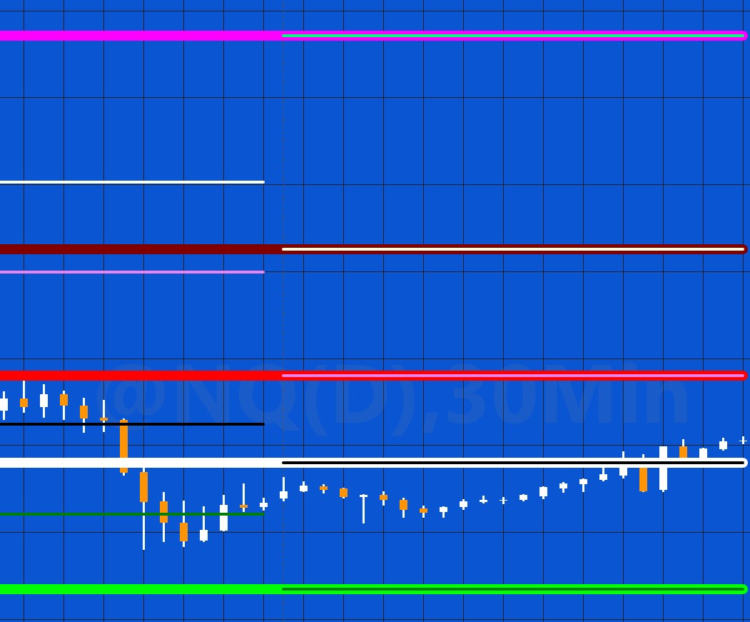 In this screen shot, the tutorial program is plotting the thicker lines and the standard Traders Pivot program, the thinner lines