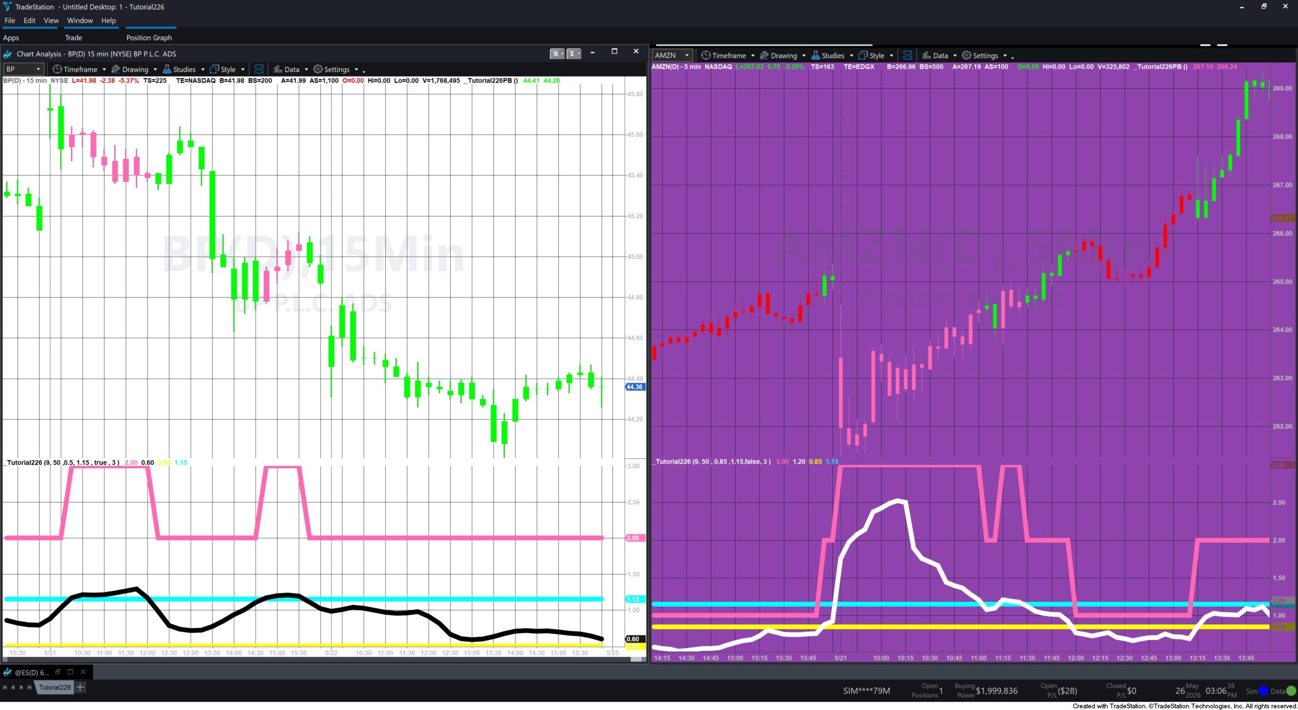 The tutorial 226 applied to two different charts within the same workspace, each with different inputs